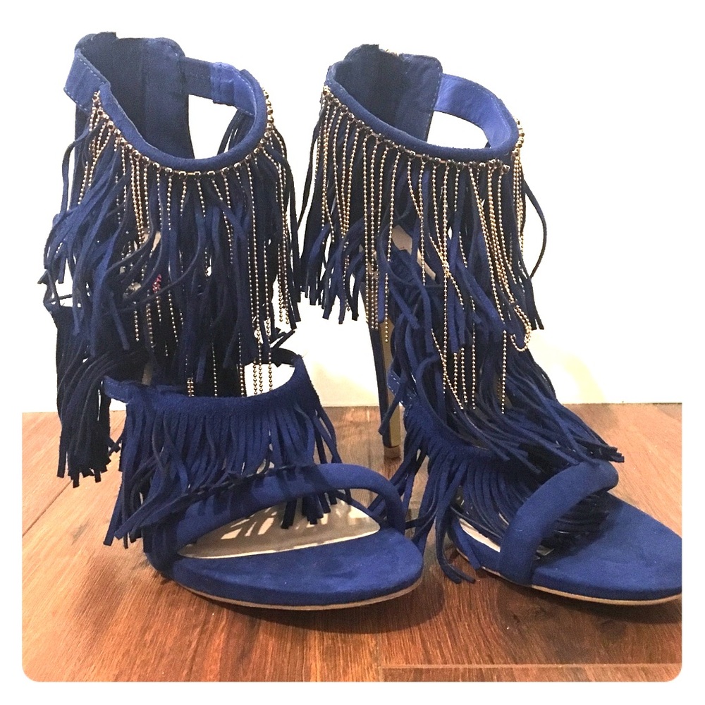 Blue fringed high heels
